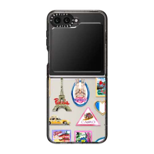 Vintage Luggage Stickers | Galaxy Z Flip5 / Impact Case / Black | Image 1