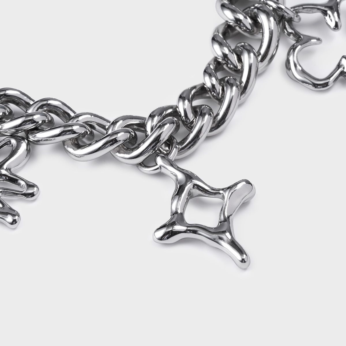Charm Keychain - Doodle Curb Chain - Shiny Silver