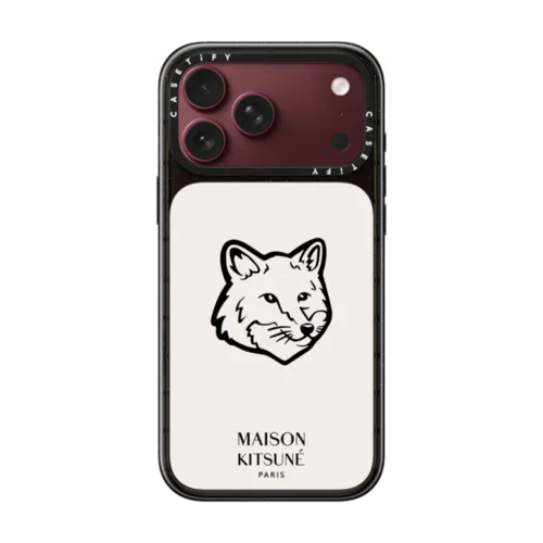 Maison Kitsuné Fox Head Phone Case - Dove White | iPhone 18 Pro Max / Impact Case MagSafe Compatible - Glossy / Glossy Black | Image 1