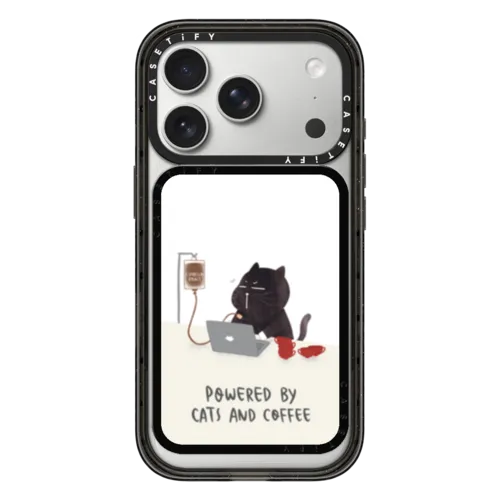 Powered by cats and coffee card wallet by Moonaries illo | Snappy Cardholder Stand / Snappy Cardholder Stand MagSafe Compatible / Black | Image 1