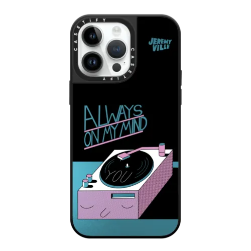 Always On My Mind | iPhone 14 Pro Max / Mirror Case MagSafe Compatible / Silver on Black | Image 1