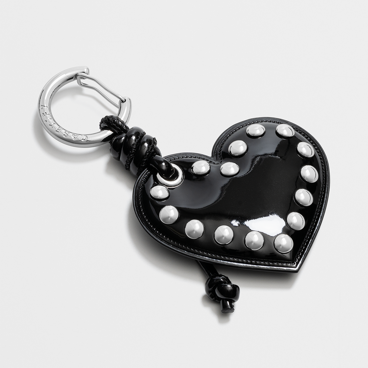 Puffy Heart Bag Charm - Studded Black