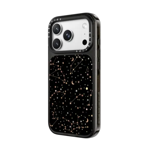 Space pattern on clear background/ gold stars and moon universe | iPhone 18 Pro Max / Impact Case MagSafe Compatible - Glossy / Glossy Black | Image 2