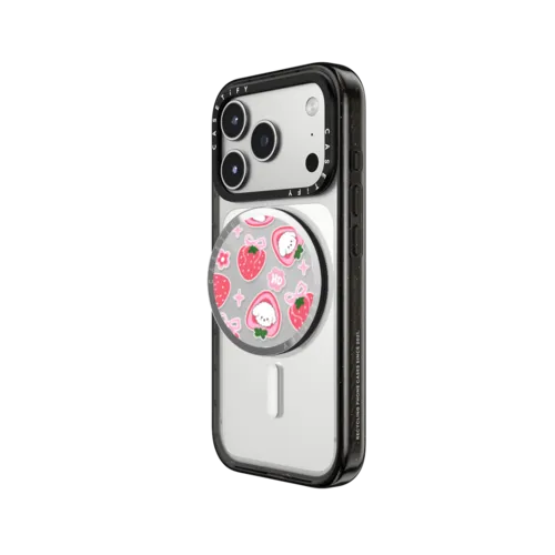 Bichon Bibo Dog and Strawberry Bow Pattern | Snappy Grip Stand / Snappy Mirror Grip Stand MagSafe Compatible / Silver | Image 2