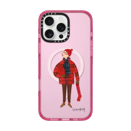 Slowboy in holiday tartan | iPhone 16 Pro Max / Impact Case MagSafe Compatible / Pink Fizz | Image 1