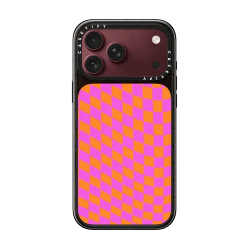Pink and Orange Checkered | iPhone 18 Pro Max / Impact Case MagSafe Compatible - Glossy / Glossy Black | Image 1