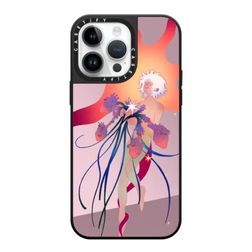 Hearts | iPhone 14 Pro Max / Mirror Case MagSafe Compatible / Silver on Black | Image 1