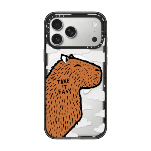 Transparent Capybara Clouds "Take It Easy" | iPhone 17 Pro Max / Impact Case MagSafe Compatible / Black | Image 1
