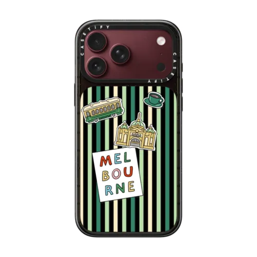Melbourne Stickers and Stripes | iPhone 18 Pro Max / Impact Case MagSafe Compatible - Glossy / Glossy Black | Image 1