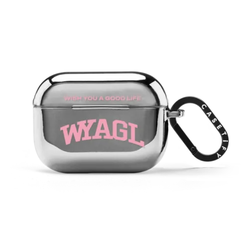 WYAGL Logo Earbuds Case - Pink | AirPods Pro 2 / Earbuds Mirror Case / Silver | Image 1