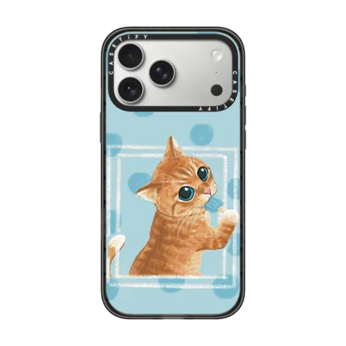Ice lolly cat | iPhone 17 Pro Max / Impact Case MagSafe Compatible / Black | Image 1