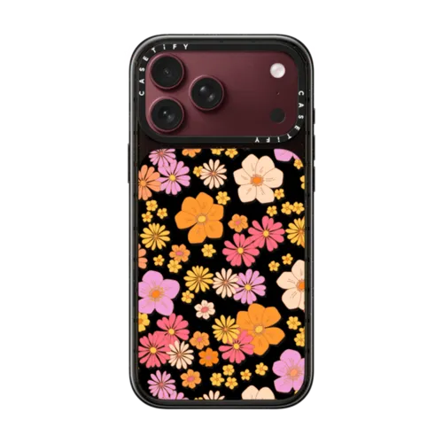 retro boho hippie flowers (60s / 70s floral pattern on clear background) | iPhone 18 Pro Max / Impact Case MagSafe Compatible - Glossy / Glossy Black | Image 1