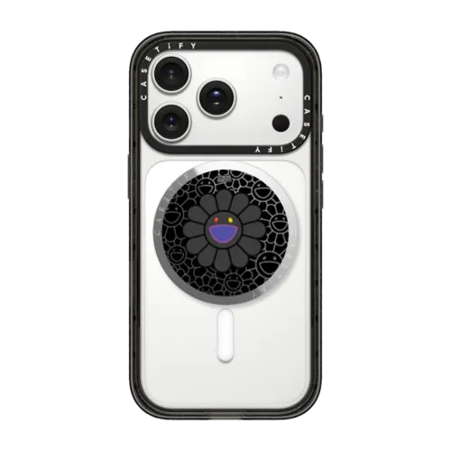 SUPERFLAT FLOWER(BLACK) SNAPPY GRIP STAND | Snappy Grip Stand / Snappy Mirror Grip Stand MagSafe Compatible / Silver | Image 1