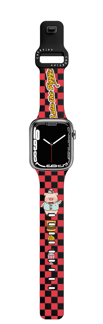 Always Fresh and Hot Burgers by LuLu the Piggy | Apple Watch Series 7-9 (45mm) / Impact Band / Black | Image 1
