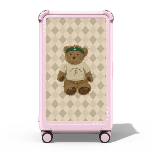 Sip and Serve Bear CHECK-IN TRUNK SUITCASE | 29" Check-In Trunk Suitcase / Bounce Suitcase / Glossy Primrose Pink | Image 1