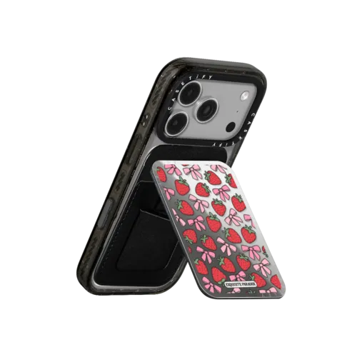 Strawberry Bow | Snappy Cardholder Stand / Snappy Mirror Cardholder Stand MagSafe Compatible / Silver | Image 3