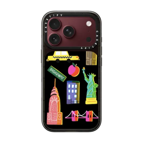New York City retro art - nyc symbols silkscreen and riso | iPhone 18 Pro / Impact Case MagSafe Compatible - Glossy / Glossy Black | Image 1