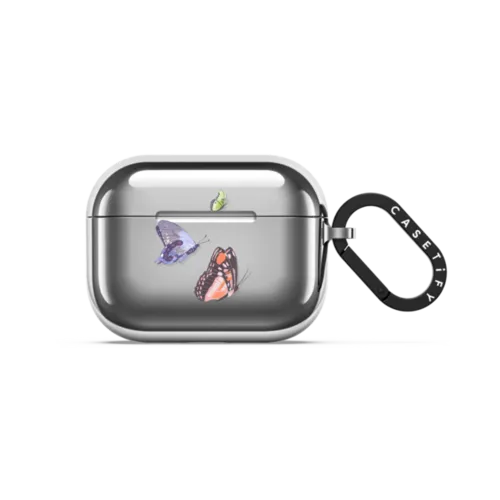 Pastel Butterflies | AirPods Pro 3 / Earbuds Mirror Case / Silver | Image 1