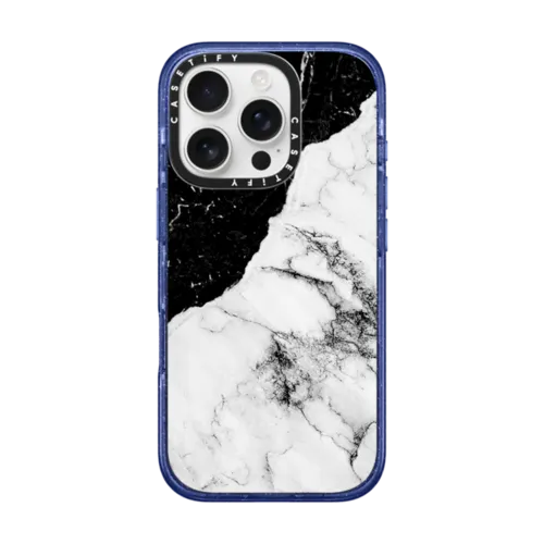 Black and White Contrast Marble | iPhone 16 Pro / Impact Case MagSafe Compatible / Glitter Indigo | Image 1