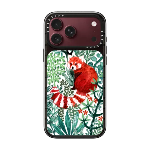 Red Panda Florals by Papio Press | iPhone 18 Pro Max / Impact Case MagSafe Compatible - Glossy / Glossy Black | Image 1