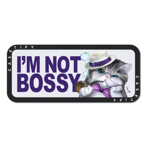 Gloomie Cat Boss by LeonLollipop | Snappy Laptop Phone Mount / Snappy Laptop Phone Mount MagSafe Compatible / Black/Beige | Image 1