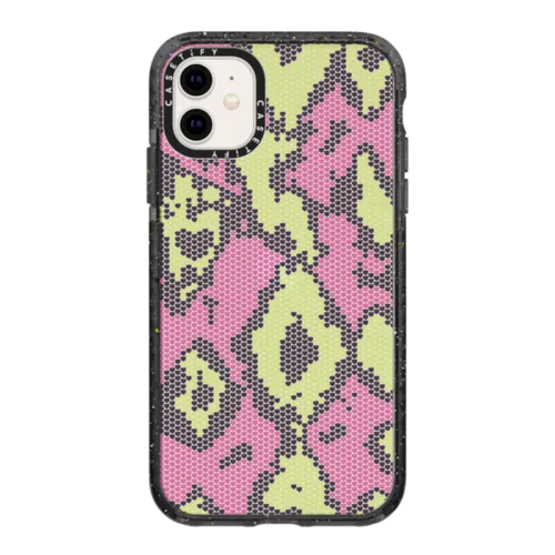 Pink Green Heart Snake Print | iPhone 11 / Impact Case / Black | Image 1