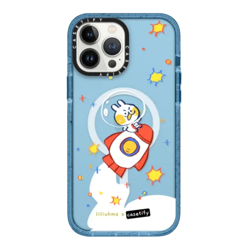 Rocket Bun in Space by liliuhms | iPhone 13 Pro Max / Impact Case MagSafe Compatible / Baby Blue | Image 1