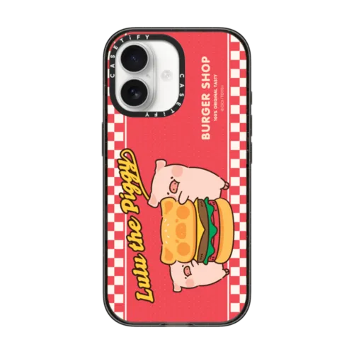 LET'S EAT BURGERS TOGETHER BY LULU THE PIGGY | iPhone 17 / Impact Case MagSafe Compatible / Black | Image 1