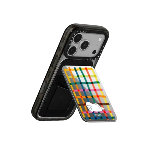 Happy Rainbow Check | Snappy Cardholder Stand / Snappy Mirror Cardholder Stand MagSafe Compatible / Silver | Image 3