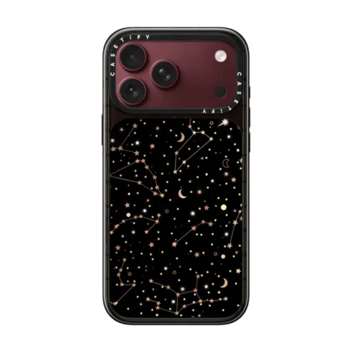 Space pattern on clear background/ gold stars and moon universe | iPhone 18 Pro Max / Impact Case MagSafe Compatible - Glossy / Glossy Black | Image 1