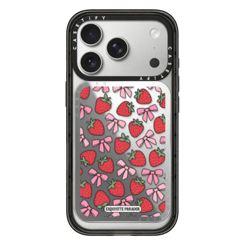 Strawberry Bow | Snappy Cardholder Stand / Snappy Mirror Cardholder Stand MagSafe Compatible / Silver | Image 1