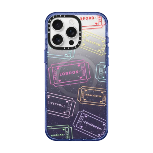 Tickets to the UK Phone Case | iPhone 16 Pro Max / Impact Case MagSafe Compatible / Glitter Indigo | Image 1